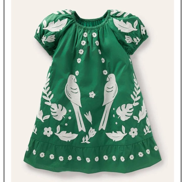 Mini Boden Green Parrot Embroidered Dress - Picture 2 of 9